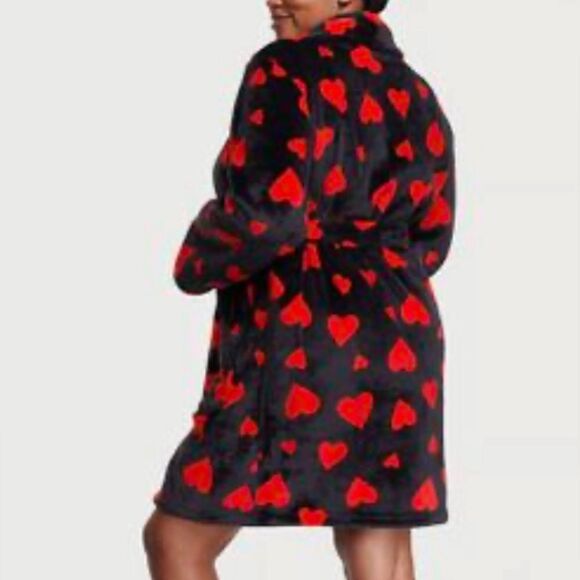 Victoria’s Secret red and black hearts cozy soft short robe sz XL/XXL - Picture 7 of 12